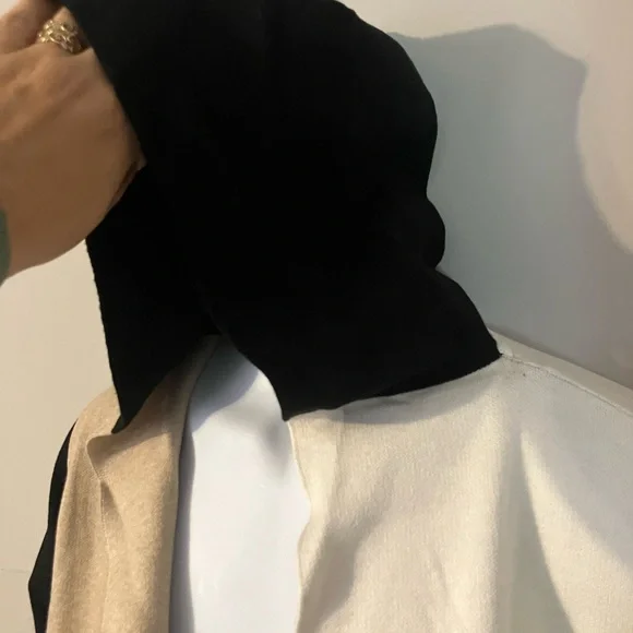 Color Block Black Tan Cream Hooded Coat 1X - Picture 2 of 4